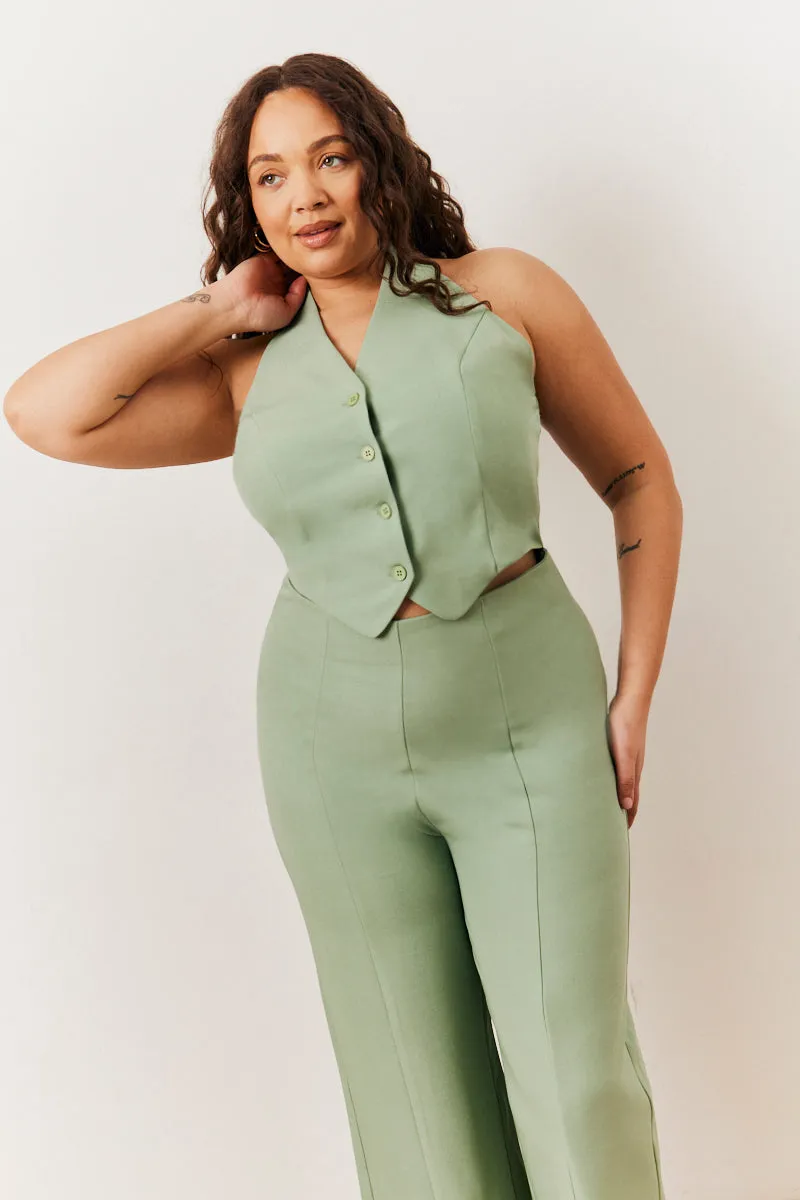 Sage Tailored Halterneck Waistcoat Wide Leg Jumpsuit sold by Chi Chi London product image thumbnail 2