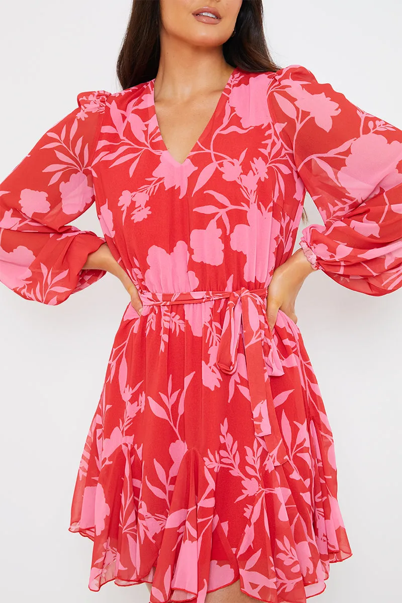 Floral Balloon Sleeve Godet Skater Mini Dress sold by Chi Chi London product image thumbnail 4