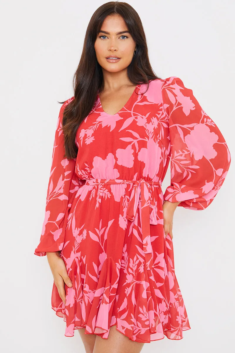 Floral Balloon Sleeve Godet Skater Mini Dress sold by Chi Chi London product image thumbnail 2