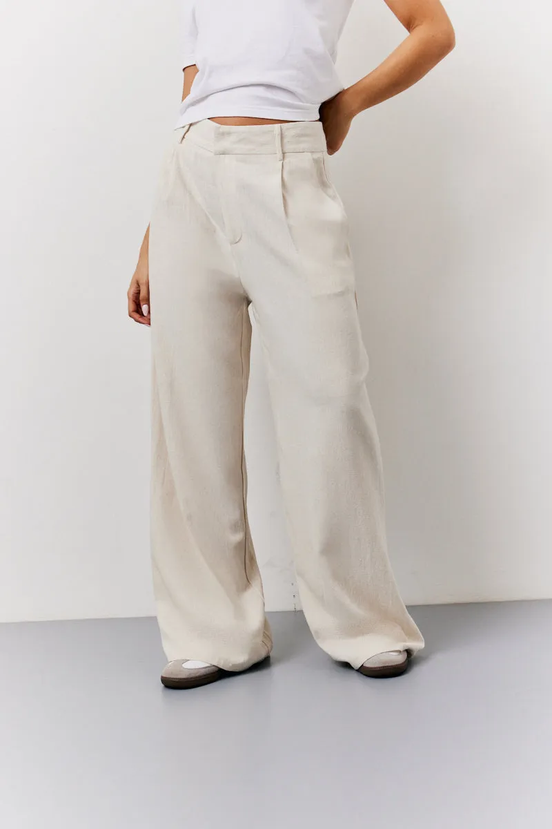 Stone Linen Blend Tailored Wide Leg Trouser sold by Chi Chi London product image thumbnail 2
