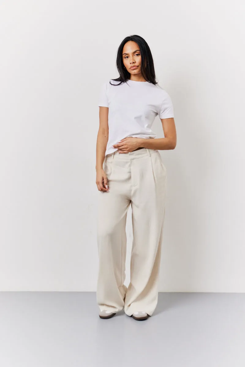 Stone Linen Blend Tailored Wide Leg Trouser sold by Chi Chi London
