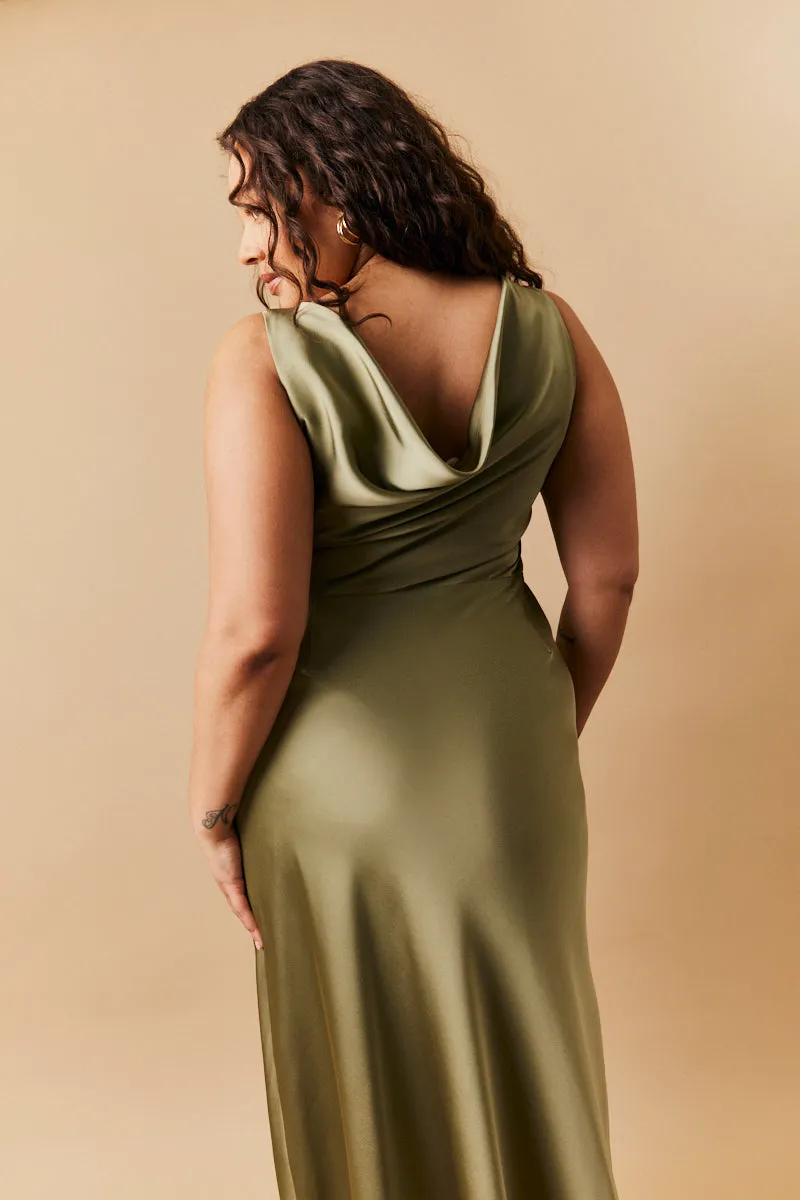 Olive Satin Cowl Back Maxi Dress sold by Chi Chi London product image thumbnail 5