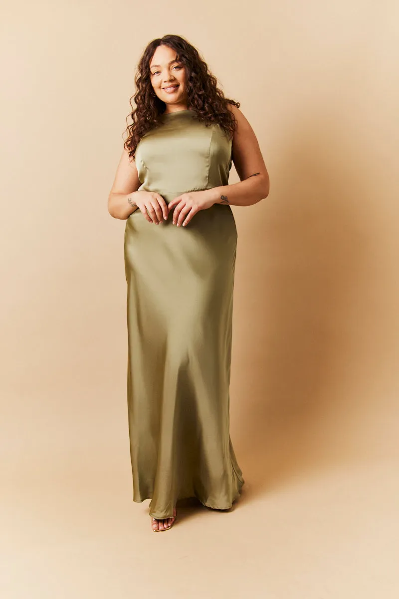 Olive Satin Cowl Back Maxi Dress sold by Chi Chi London product image thumbnail 2