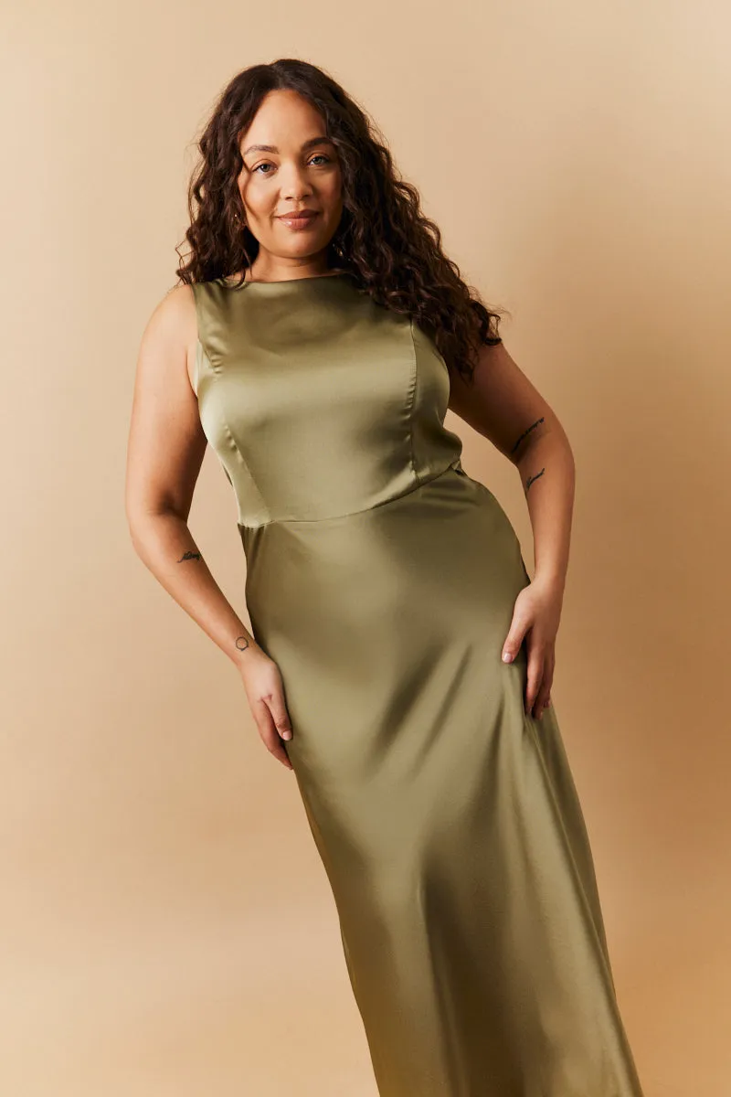 Olive Satin Cowl Back Maxi Dress sold by Chi Chi London product image thumbnail 4