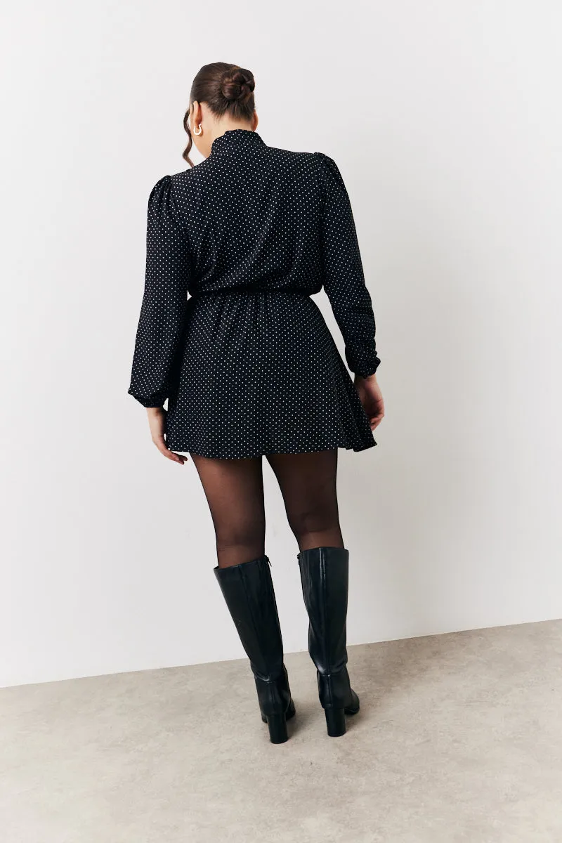Black and White Polka Dot Mini Dress with Tie Neck sold by Chi Chi London product image thumbnail 3