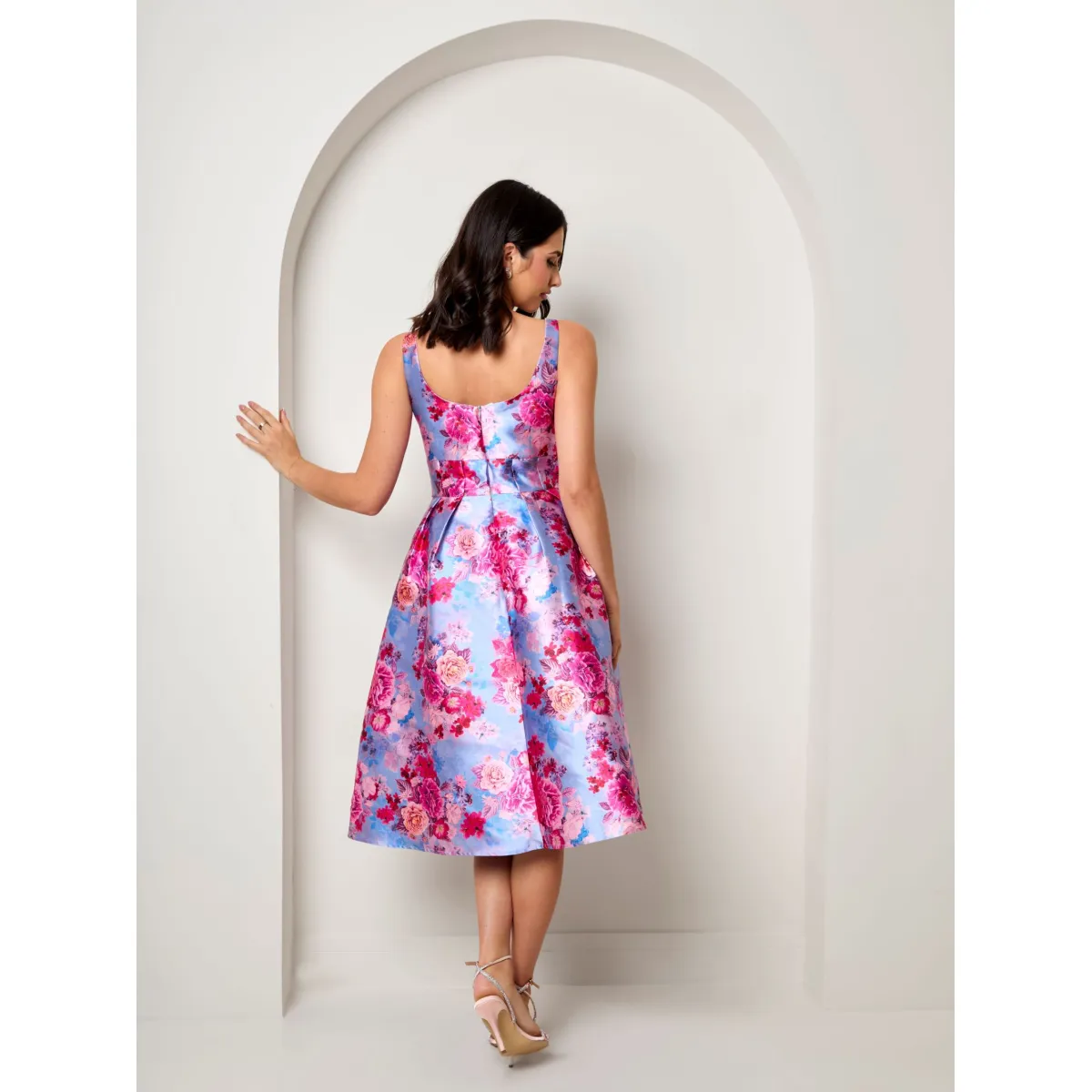 Sleeveless Floral Fit and Flare Midi Dress in Blue sold by Chi Chi London product image thumbnail 4