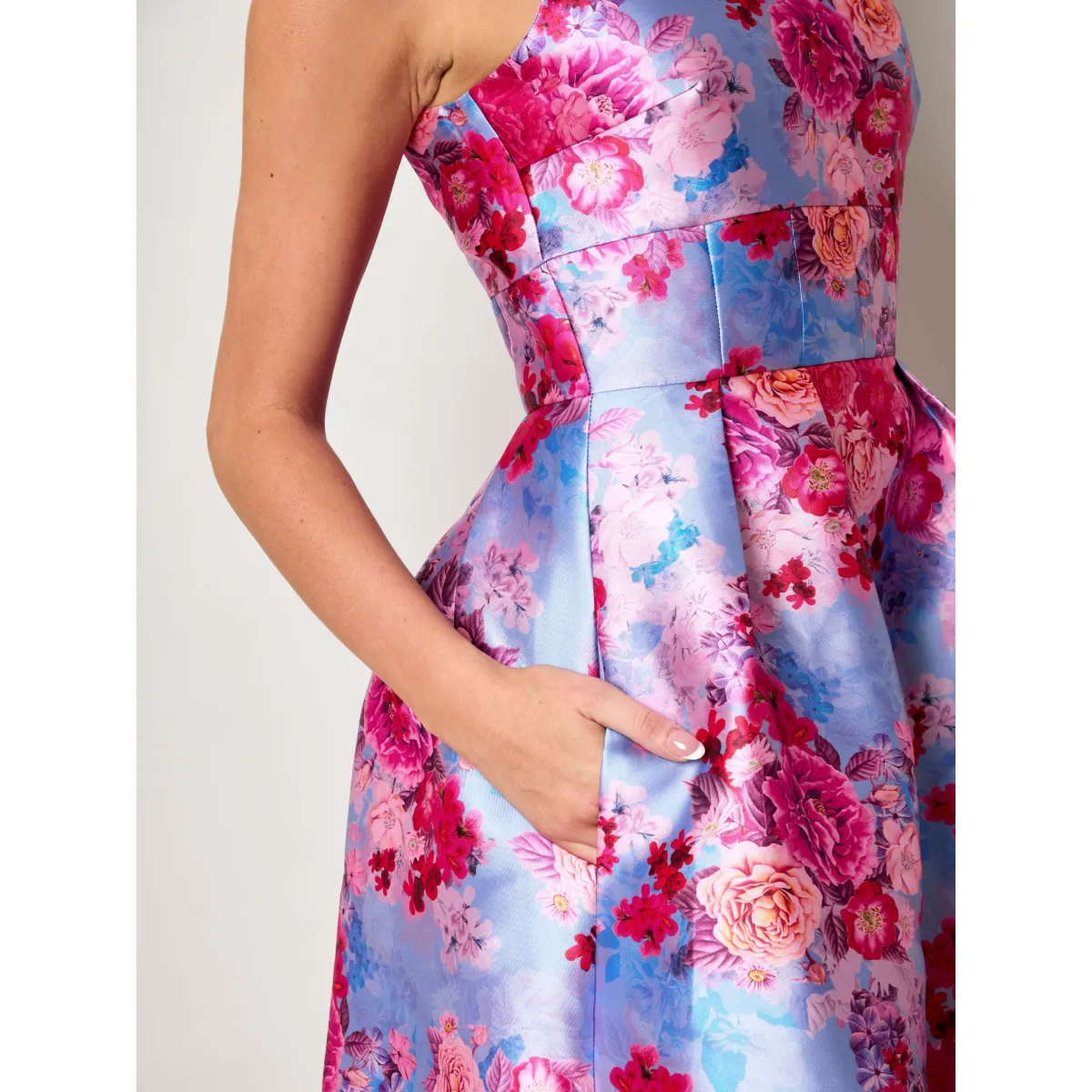 Sleeveless Floral Fit and Flare Midi Dress in Blue sold by Chi Chi London product image thumbnail 3