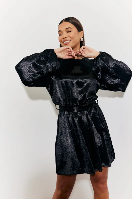 Satin Balloon Sleeve Belted Mini Dress made by In the style