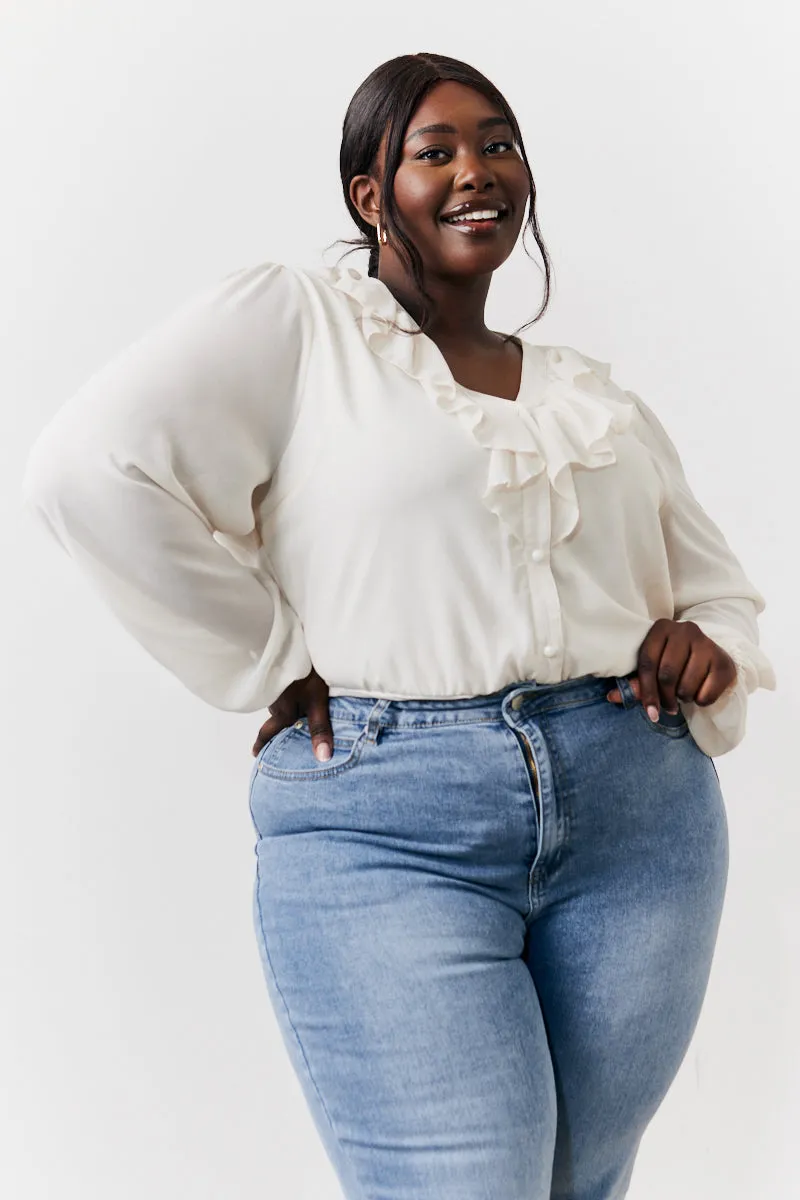 Cream Button Front Frill Bodysuit sold by Chi Chi London product image thumbnail 5