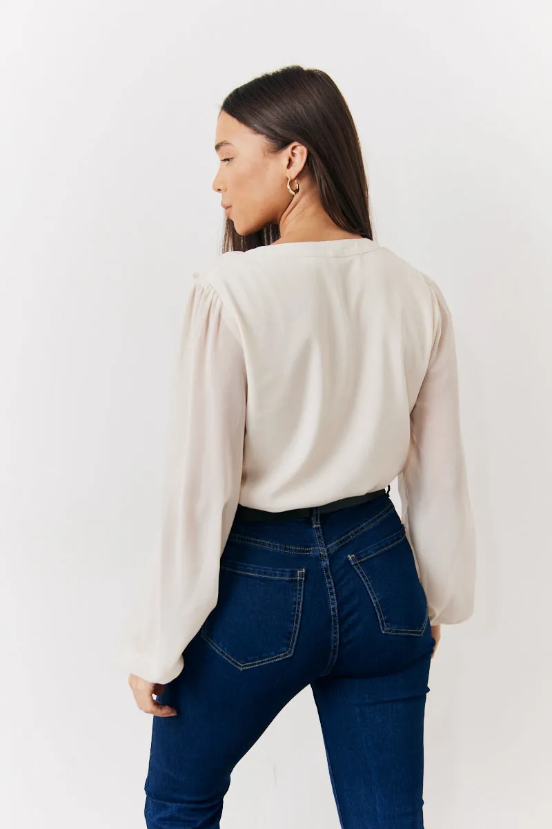 Cream Button Front Frill Bodysuit sold by Chi Chi London product image thumbnail 3