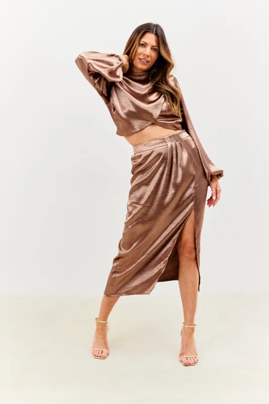 Satin Drape Co-Ord Midi Skirt made by In the style