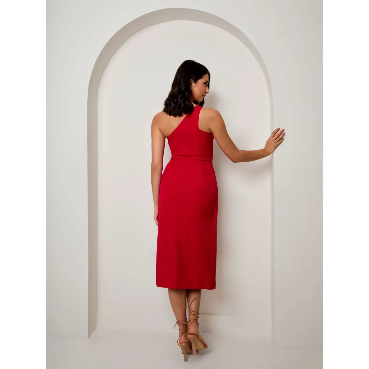 Chi Chi London One Shoulder Split Detail Midi Dress in Red sold by Chi Chi London product image thumbnail 3