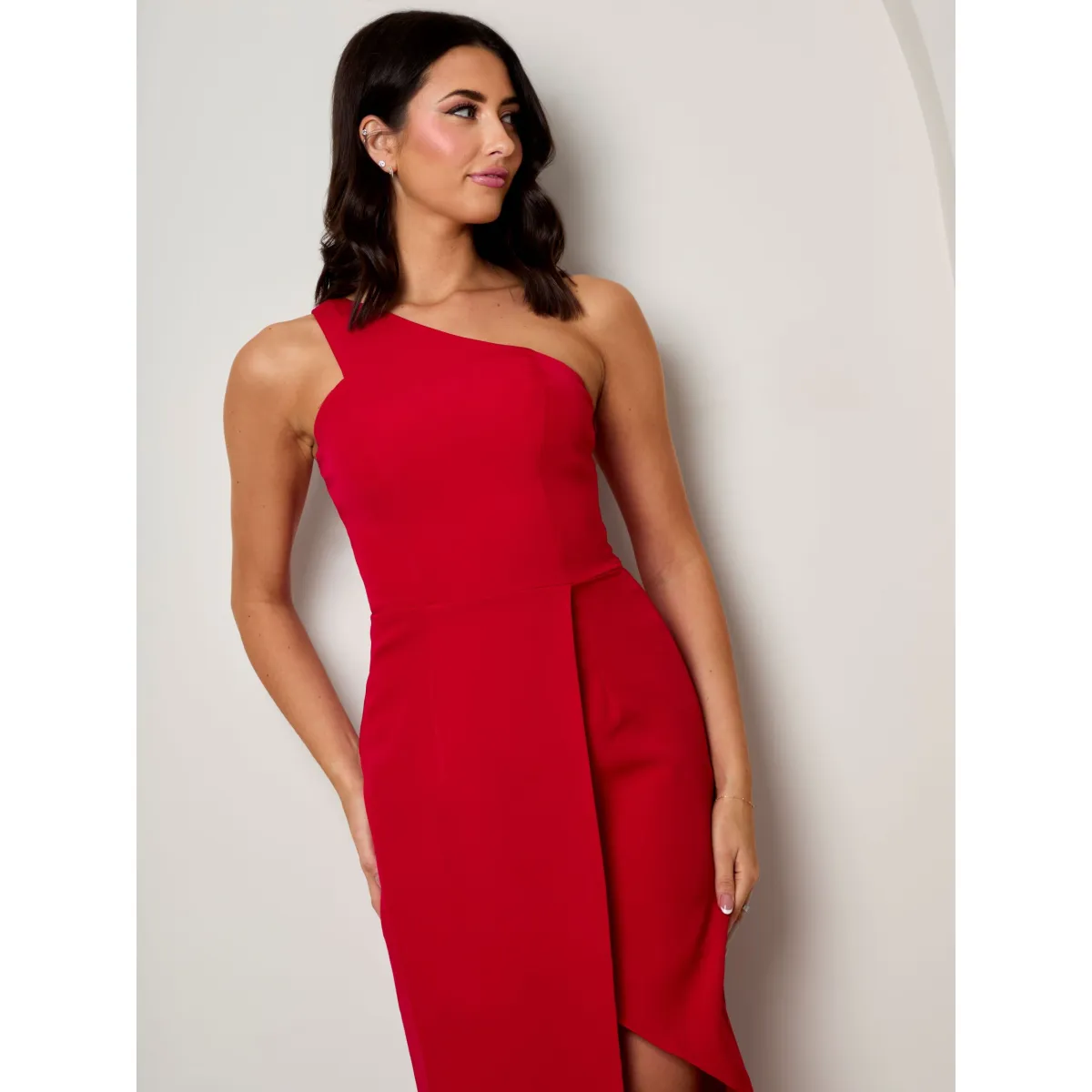 Chi Chi London One Shoulder Split Detail Midi Dress in Red sold by Chi Chi London product image thumbnail 2