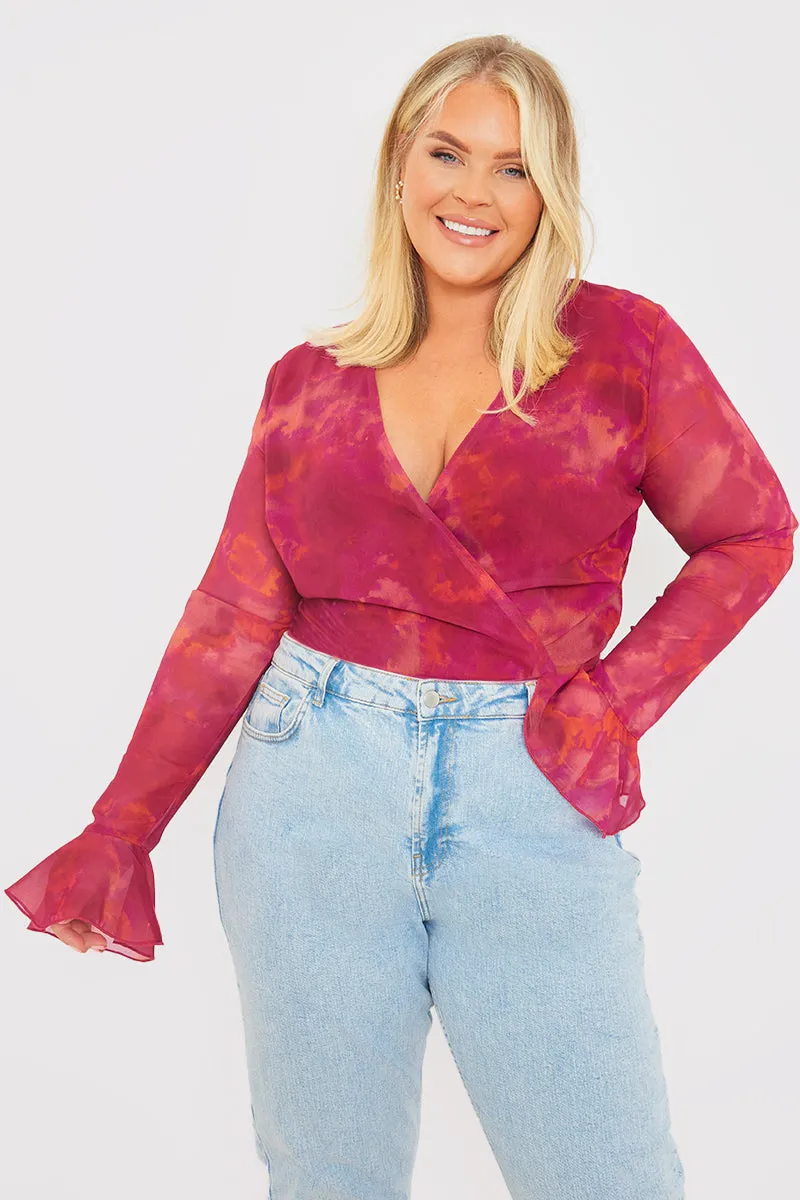 Wrap Front Flared Cuff Bodysuit sold by Chi Chi London product image thumbnail 5