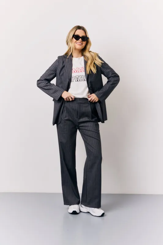 Grey Pinstripe Wide Leg Tailored Trouser made by In the style