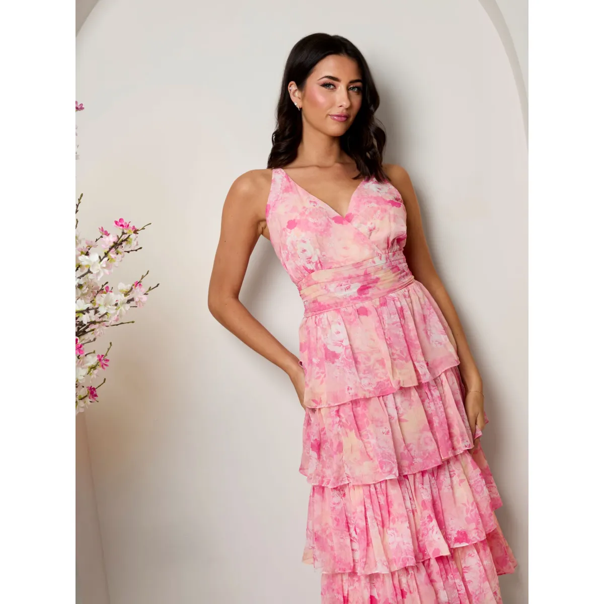 Chi Chi London Sleeveless Floral Print Midi Dress in Pink sold by Chi Chi London product image thumbnail 3