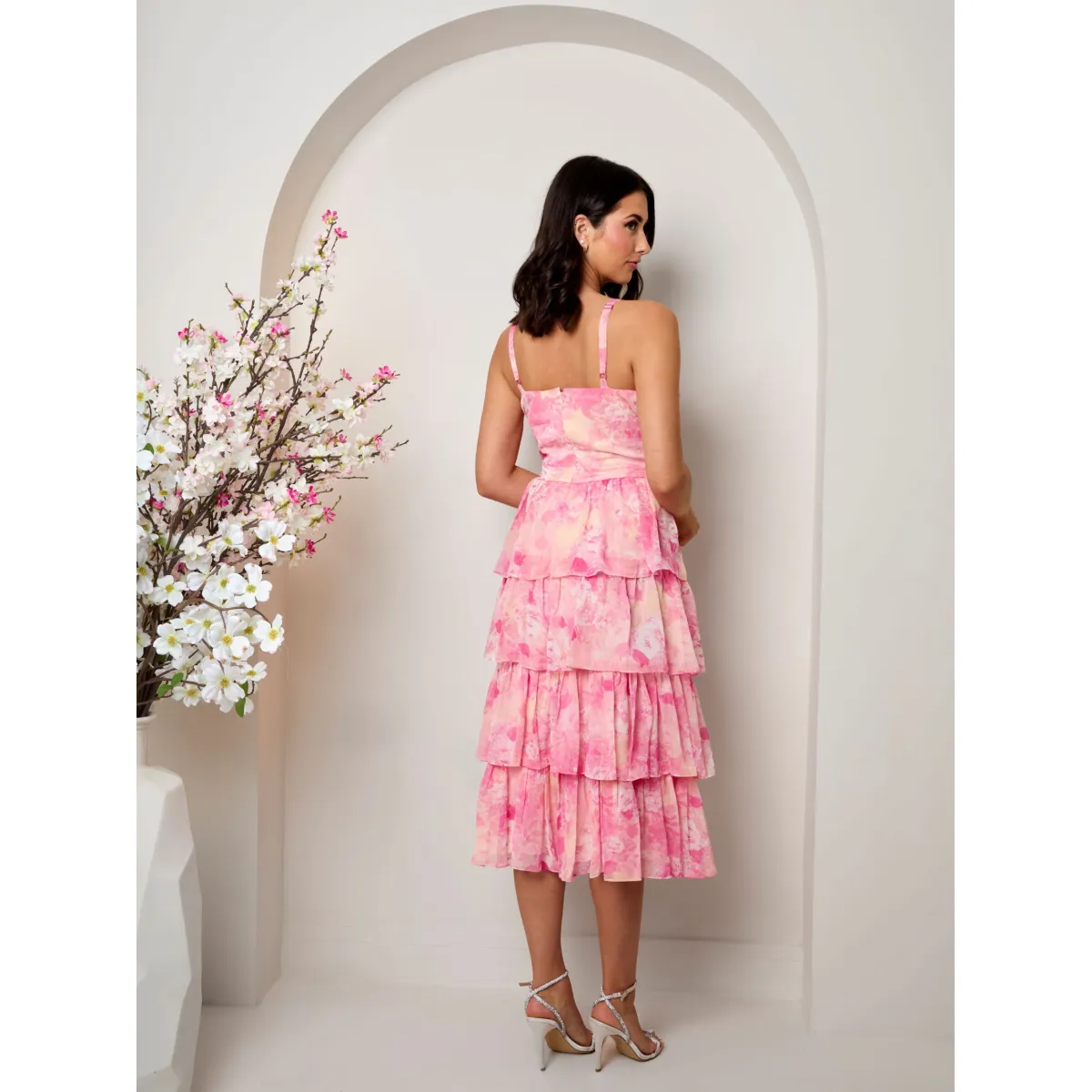 Chi Chi London Sleeveless Floral Print Midi Dress in Pink sold by Chi Chi London product image thumbnail 2
