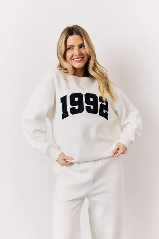 Cream 1992 Embroidered Slogan Sweatshirt made by In the style