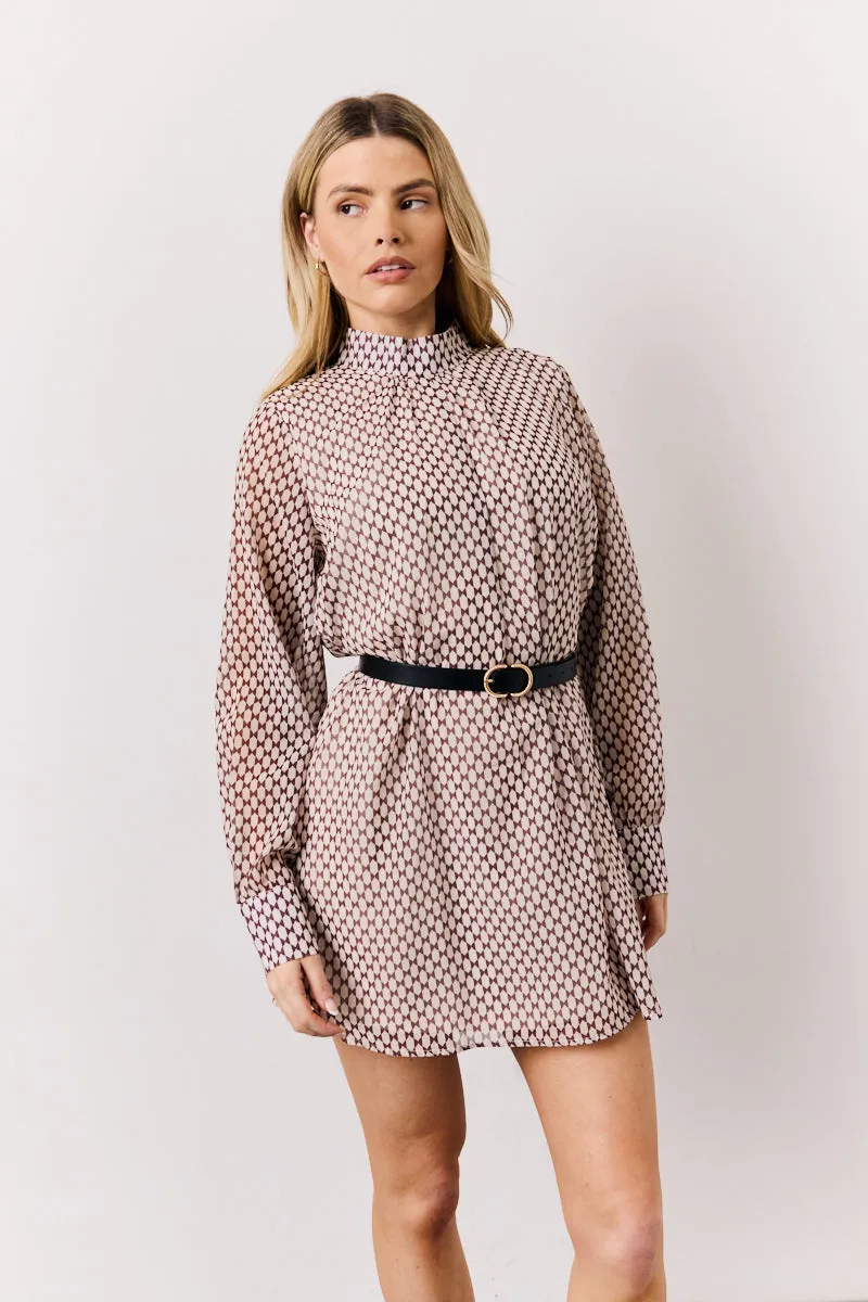 Cream Geometric Print Chiffon High Neck Mini Swing Dress sold by Chi Chi London product image thumbnail 2