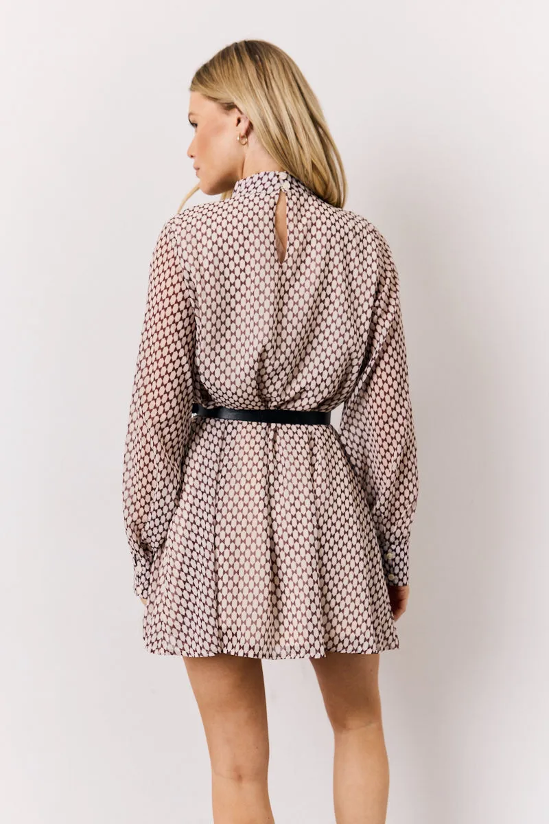 Cream Geometric Print Chiffon High Neck Mini Swing Dress sold by Chi Chi London product image thumbnail 4