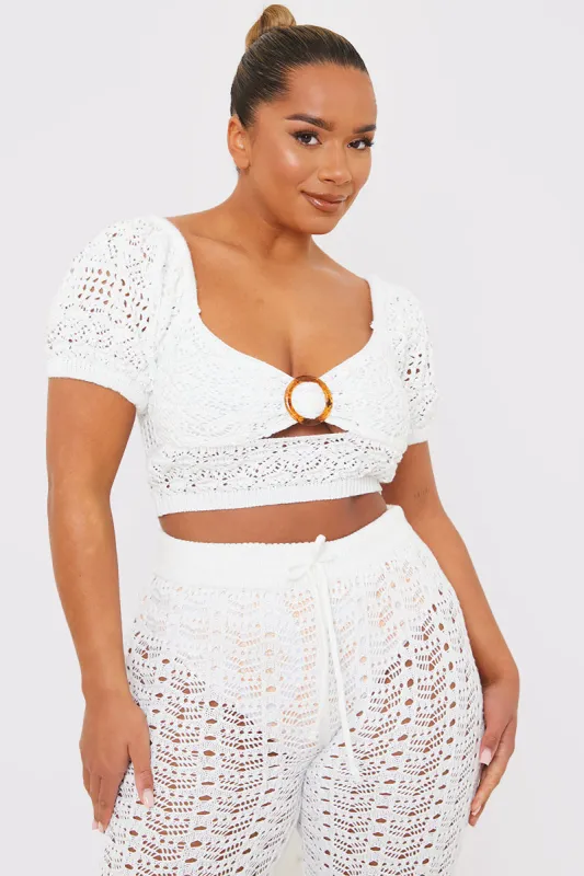 Crochet Puff Sleeve Crop Top made by In the style