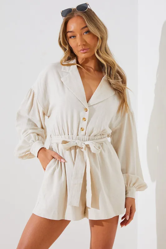 Linen Blend Belted Playsuit made by In the style
