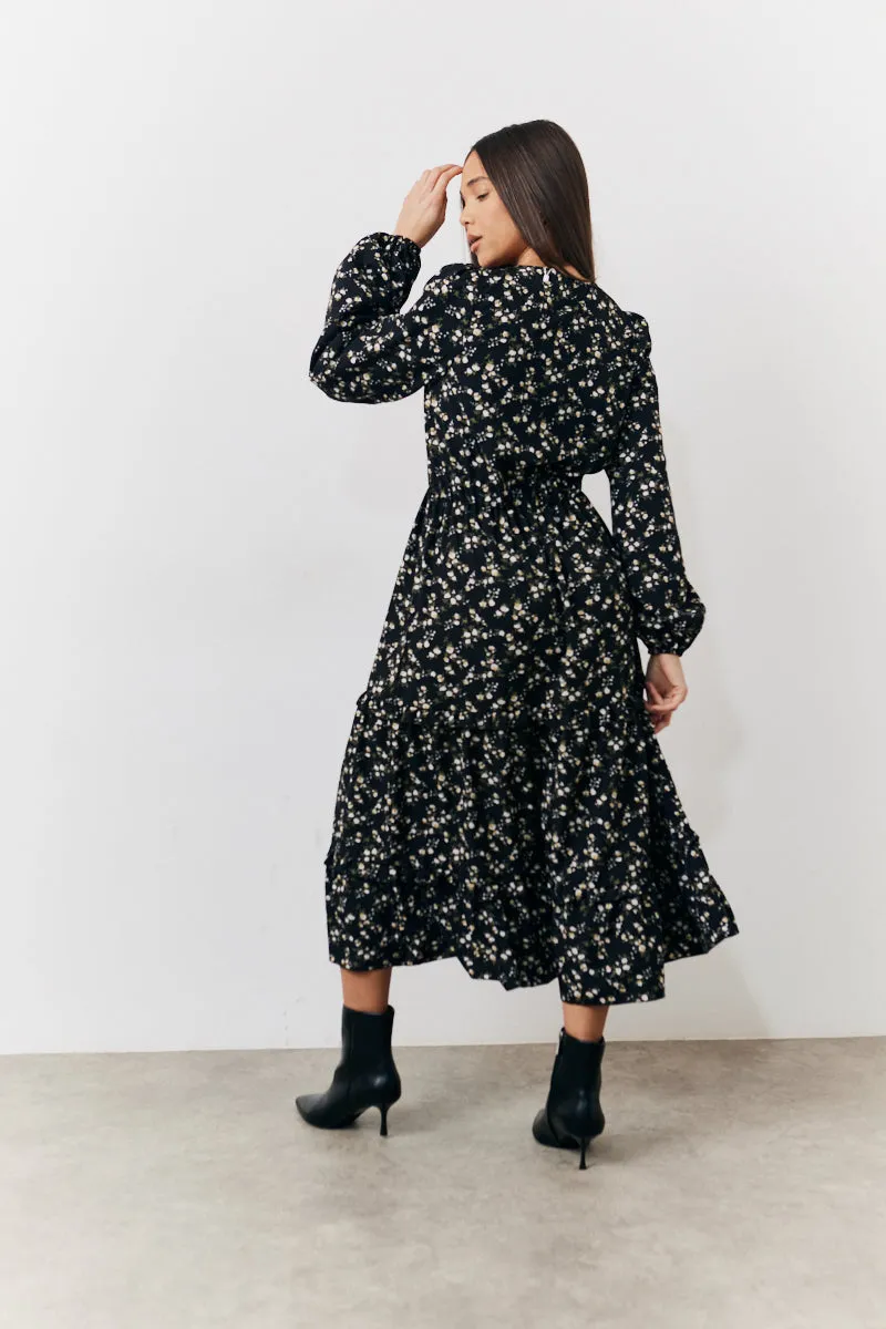 Black Ditsy Floral Printed Wrap Midi Dress sold by Chi Chi London product image thumbnail 3