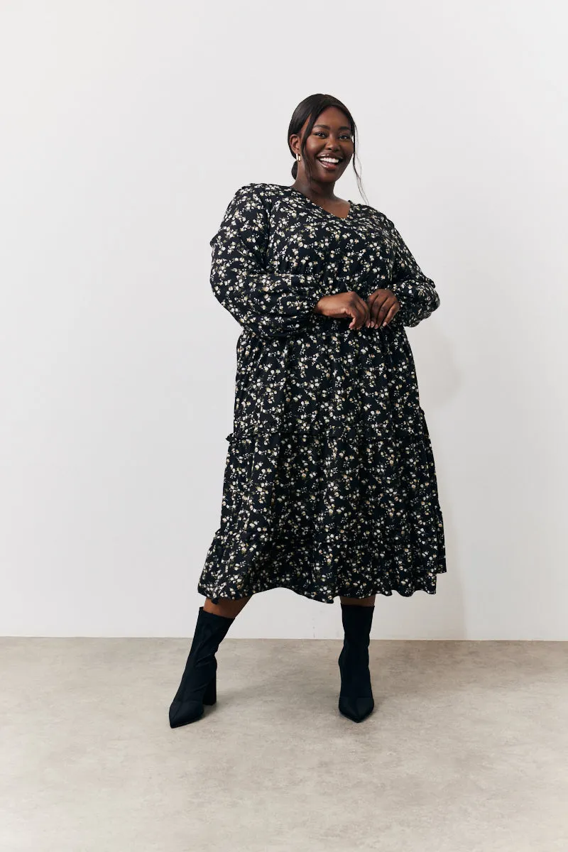 Black Ditsy Floral Printed Wrap Midi Dress sold by Chi Chi London product image thumbnail 5