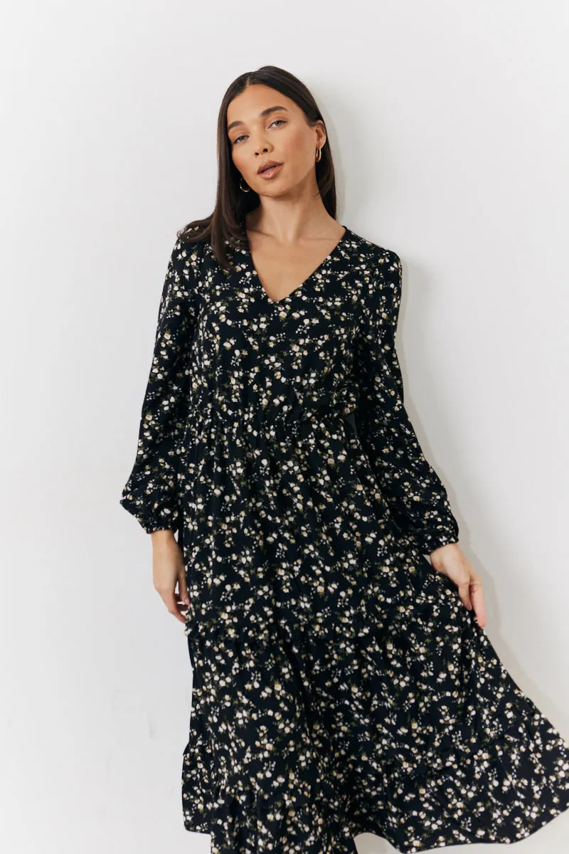 Black Ditsy Floral Printed Wrap Midi Dress sold by Chi Chi London product image thumbnail 2