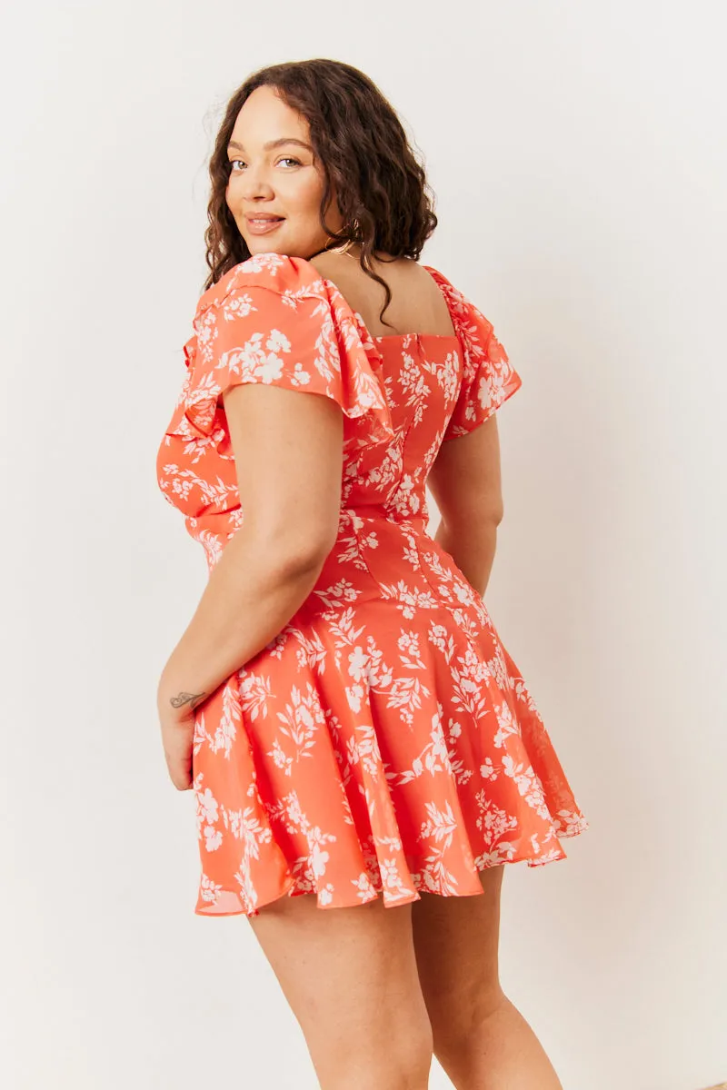 Coral Floral Print Chiffon Flutter Sleeve Mini Dress sold by Chi Chi London product image thumbnail 2