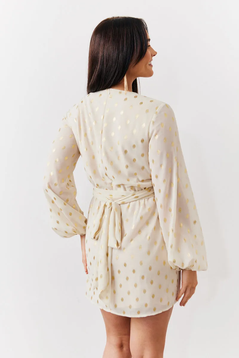 Cream Gold Fleck Detail Belted Mini Dress sold by Chi Chi London product image thumbnail 3
