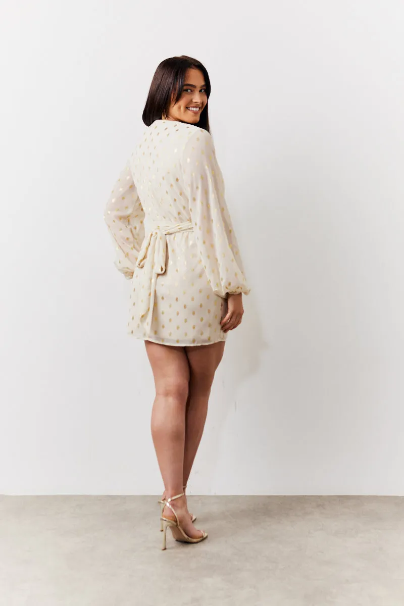 Cream Gold Fleck Detail Belted Mini Dress sold by Chi Chi London product image thumbnail 4