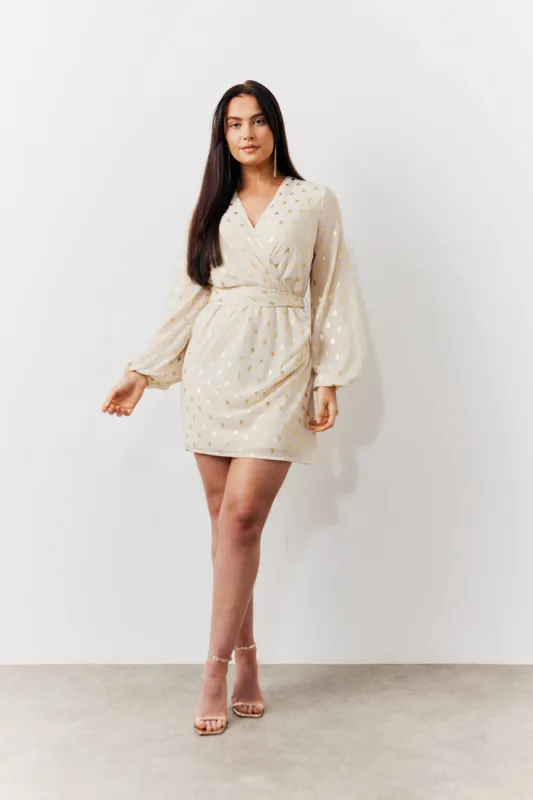 Cream Gold Fleck Detail Belted Mini Dress made by In the style
