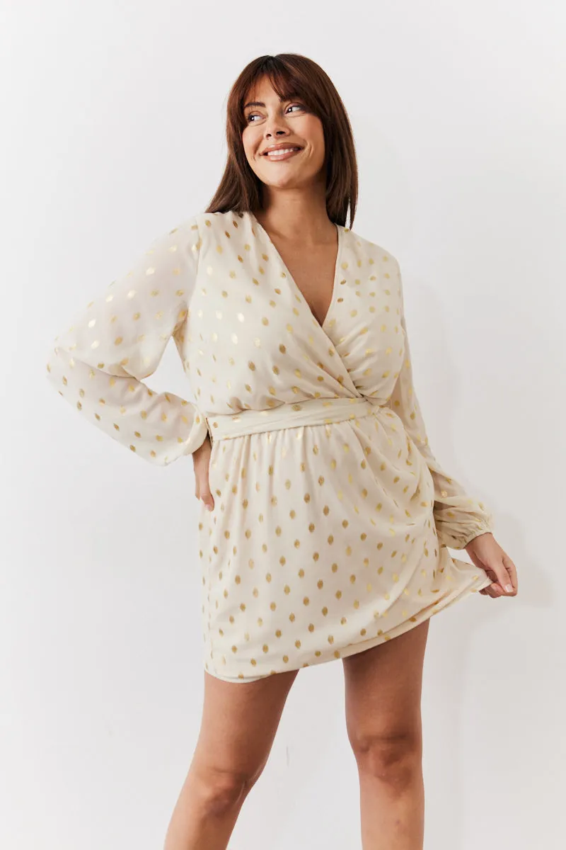 Cream Gold Fleck Detail Belted Mini Dress sold by Chi Chi London product image thumbnail 5