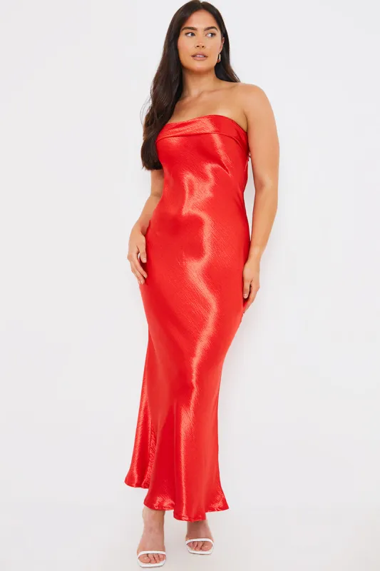 Liquid Satin Bandeau Cut Out Back Maxi Dress made by In the style