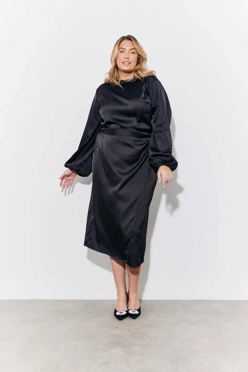 Black Curved Hem Satin Top sold by Chi Chi London product image thumbnail 5