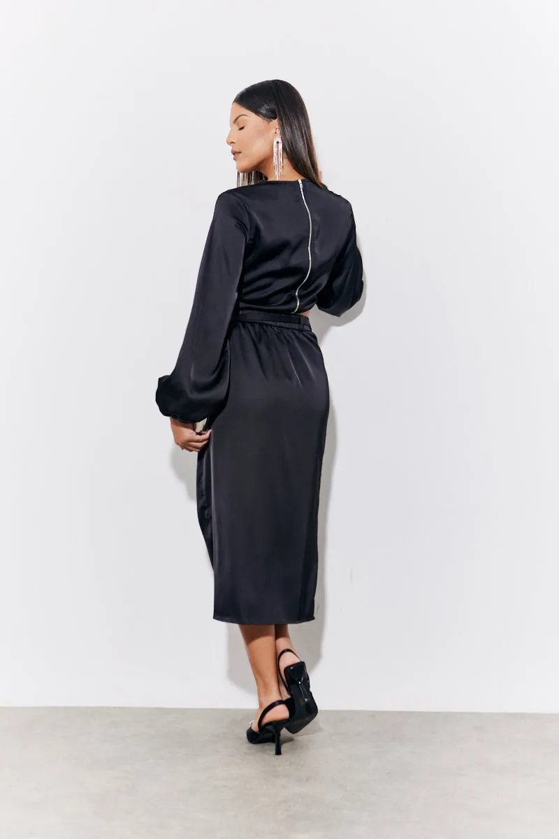Black Curved Hem Satin Top sold by Chi Chi London product image thumbnail 3