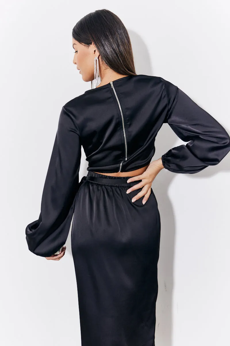 Black Curved Hem Satin Top sold by Chi Chi London product image thumbnail 4