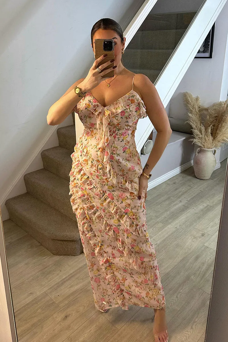 Pink Floral Frill Detail Maxi Dress sold by Chi Chi London product image thumbnail 5