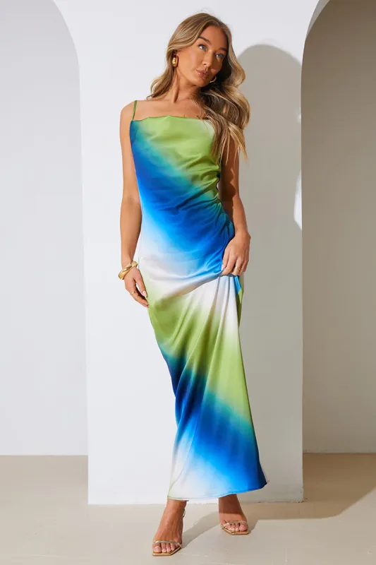 Ombre Satin Cowl Neck Maxi Dress made by In the style