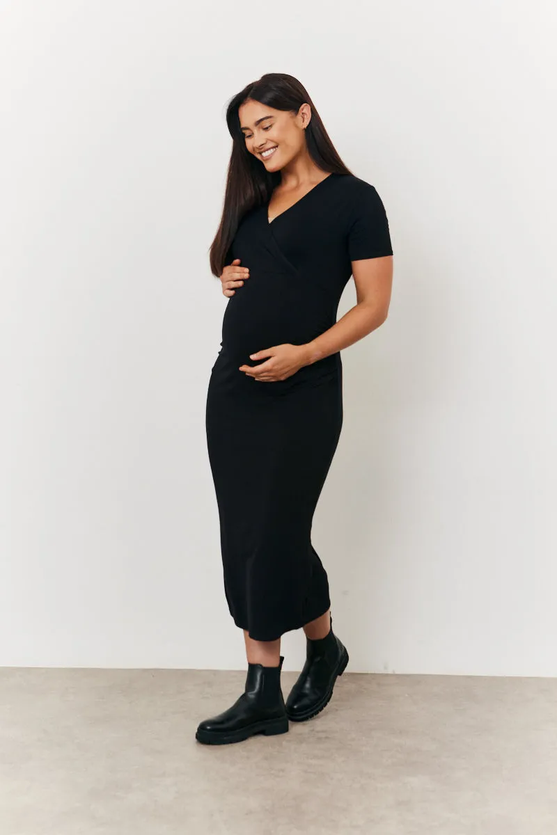 Maternity Short Sleeve Midi Wrap Dress sold by Chi Chi London