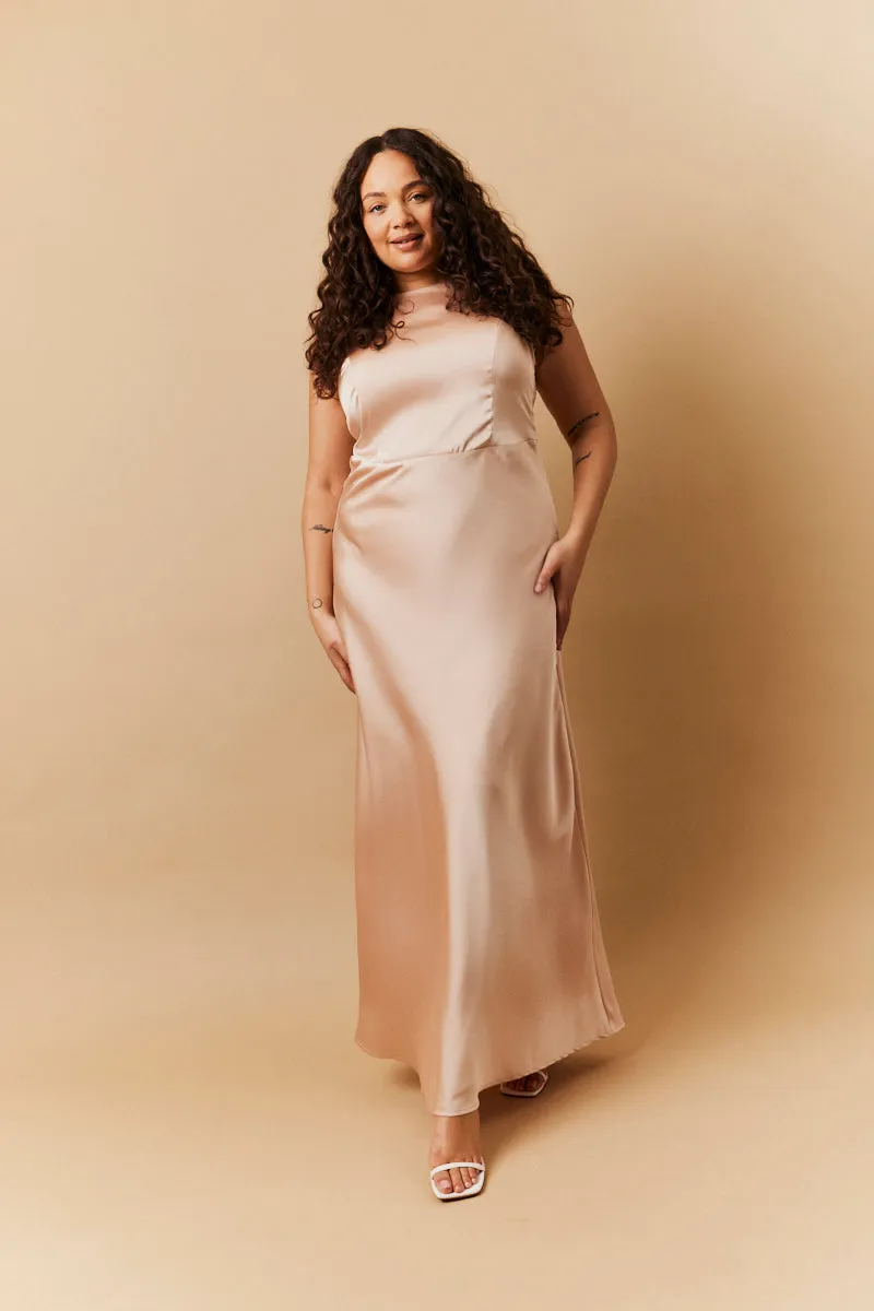 Light Gold Satin Cowl Back Maxi Dress sold by Chi Chi London product image thumbnail 2