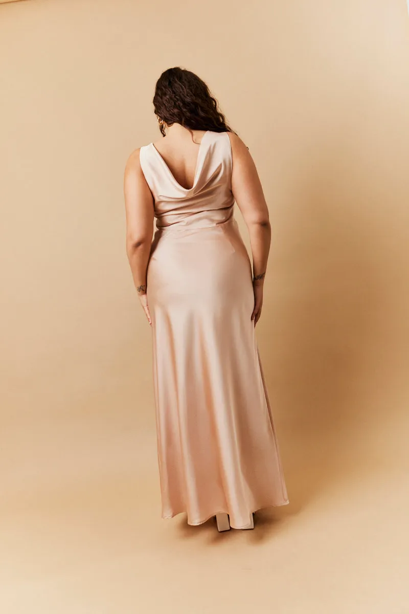 Light Gold Satin Cowl Back Maxi Dress sold by Chi Chi London product image thumbnail 3