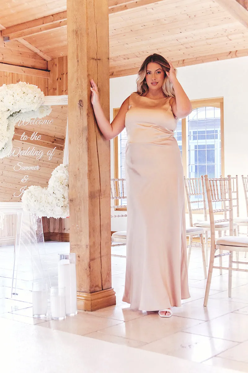 Light Gold Satin Cowl Back Maxi Dress sold by Chi Chi London