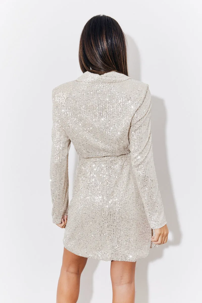 Silver Sequin Belted Blazer Dress sold by Chi Chi London product image thumbnail 3