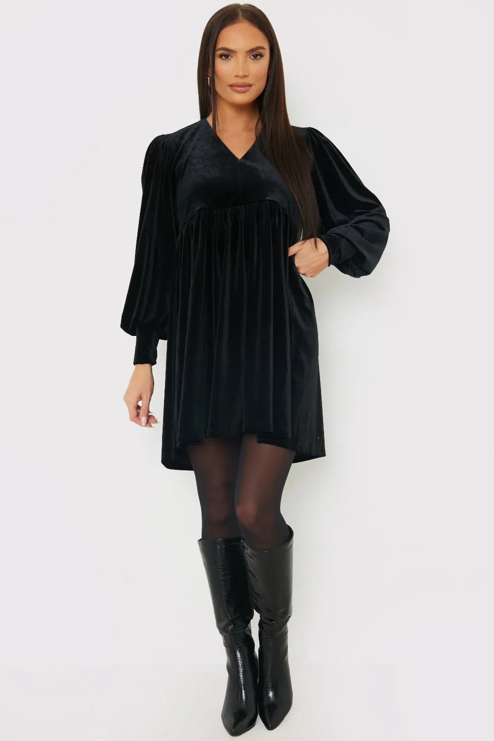 Black Velvet Smock Mini Dress sold by Chi Chi London product image thumbnail 2