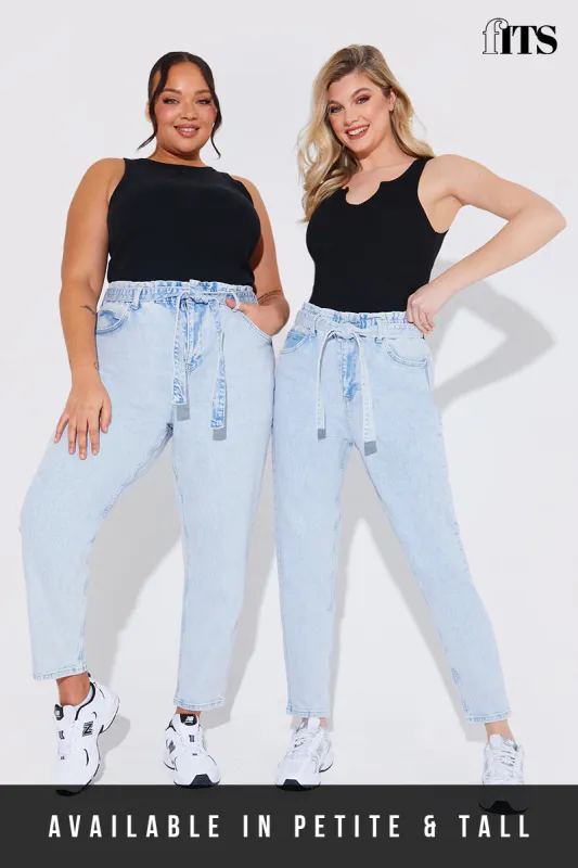 Light Wash Paperbag Tie Waist Jeans made by In the style
