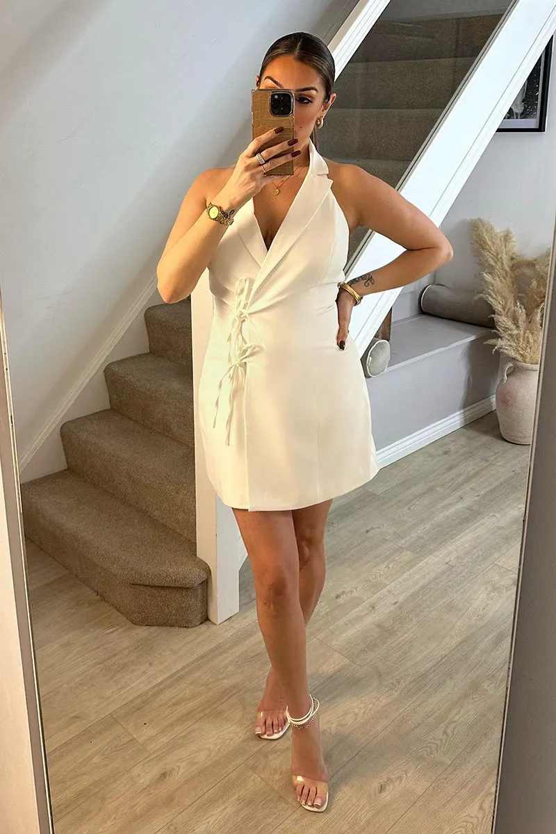 White Tailored Halterneck Mini Dress with Bow Detail sold by Chi Chi London product image thumbnail 5