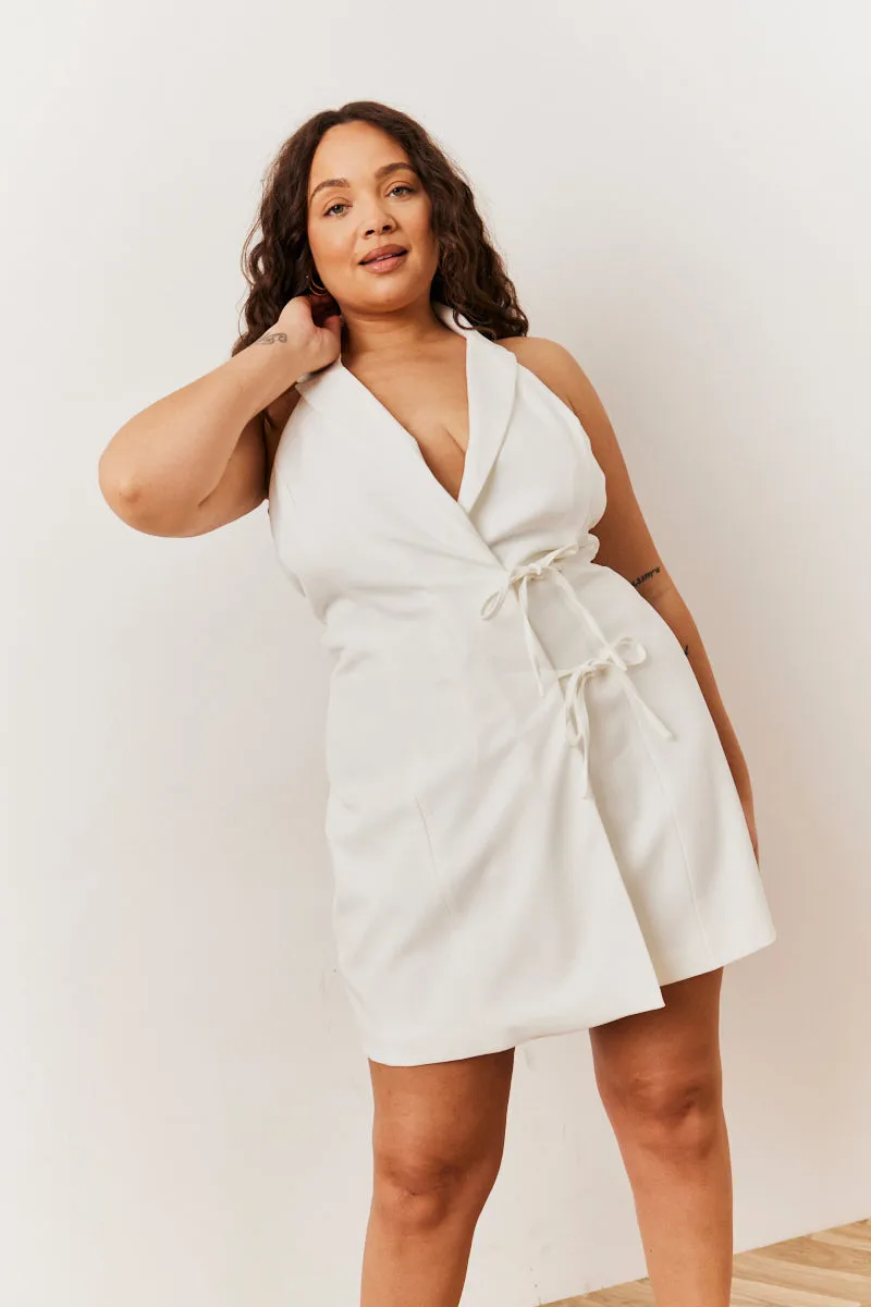 White Tailored Halterneck Mini Dress with Bow Detail sold by Chi Chi London product image thumbnail 2