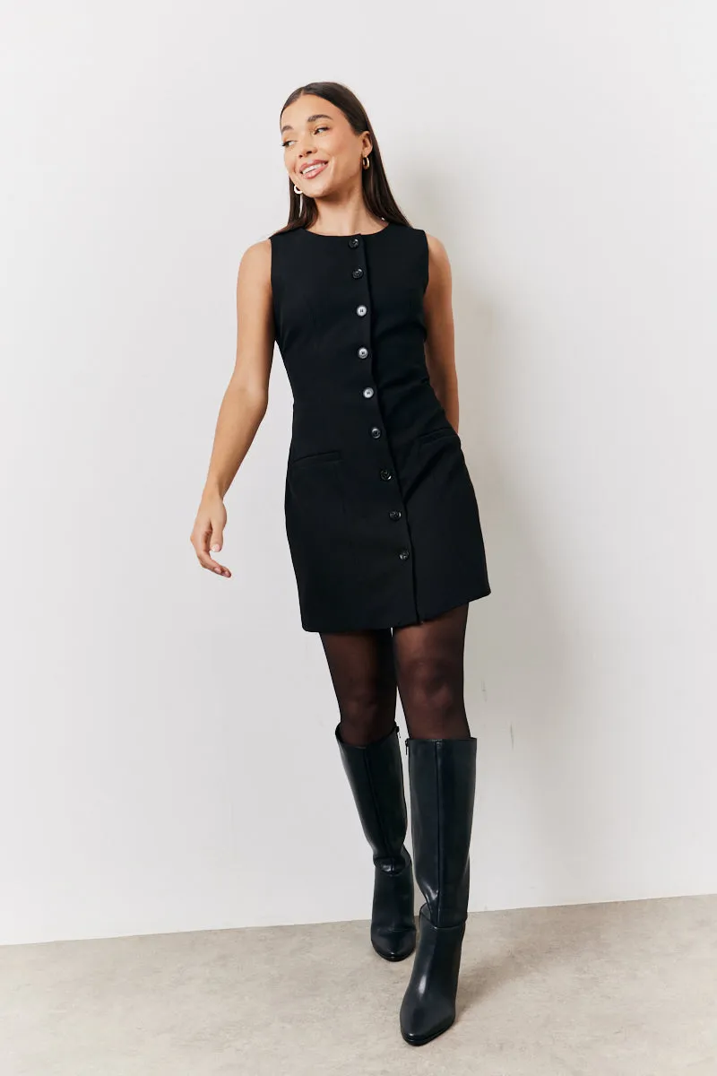 Black Tailored Button Through Mini Dress sold by Chi Chi London product image thumbnail 2